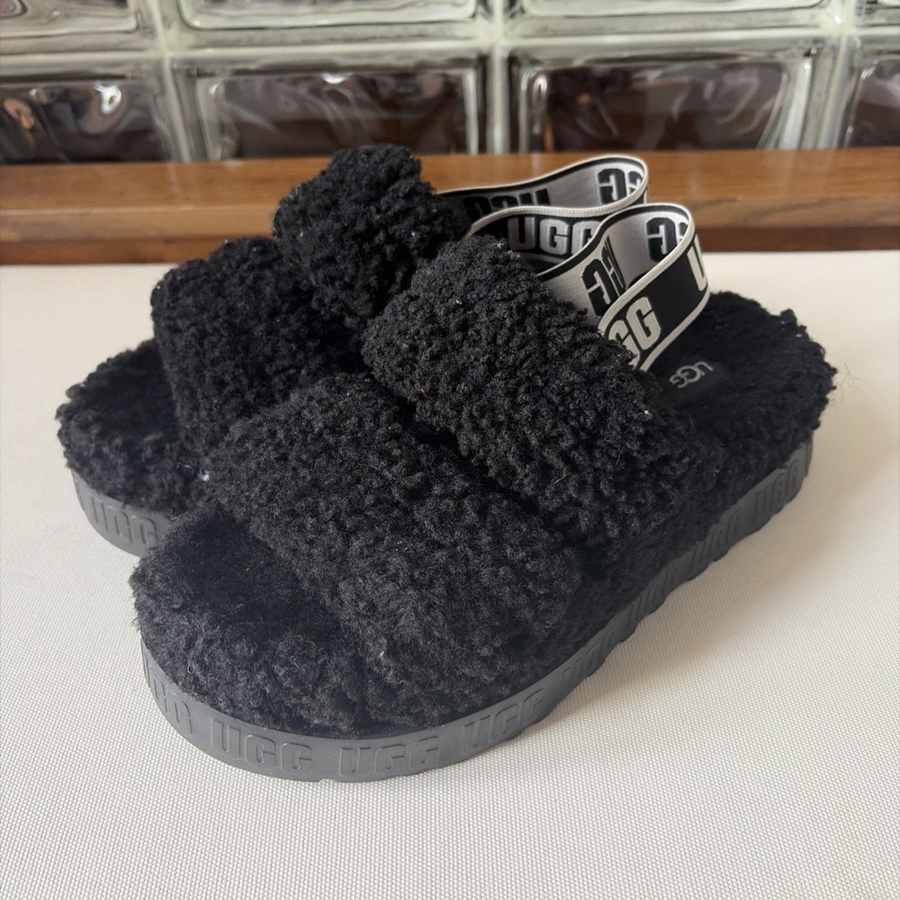 UGG Oh Yeah Fluffita Platform Slide Sandals Slipper Sheepskin Cozy Luxe Y2K Sz 8